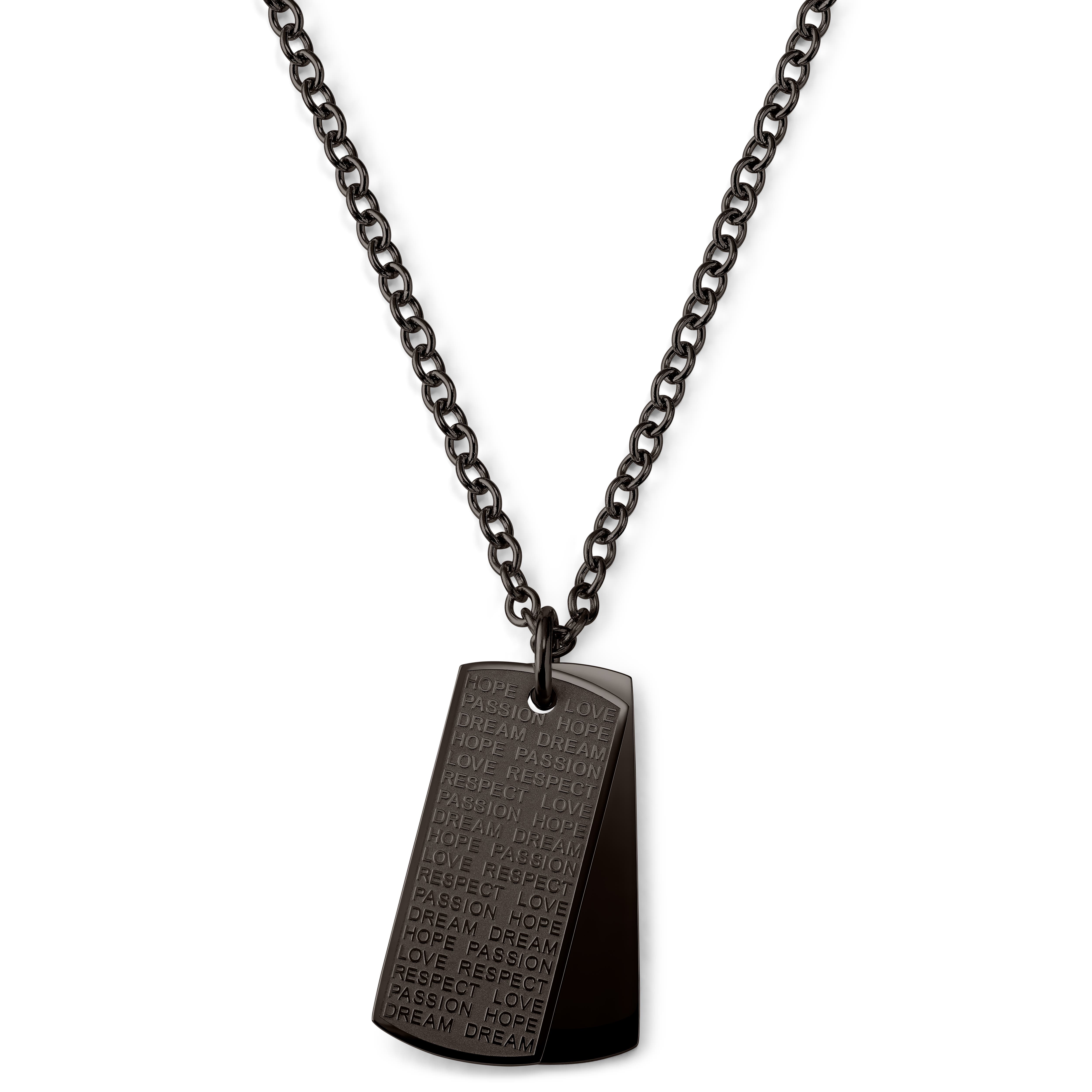 Gunmetal Stainless Steel With Motivational Dog Tag Cable Chain Necklace, In stock!